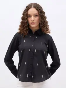 Styli Women All-over Embellishment Spread Collar Casual Shirt