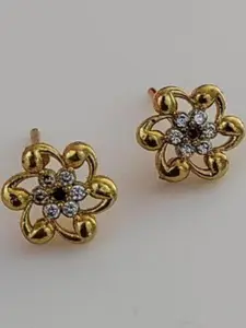 niva fashion Gold-Plated Artificial Stones Studed Floral Studs