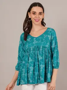 Tviksha Fashion Women Floral Printed Round Neck Peplum Top