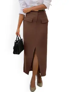 Outzidr Women Pencil Midi Skirt With Cargo Pockets