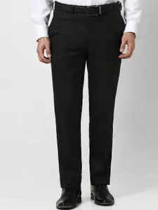 Van Heusen Men Self Design Slim Fit Mid-Rise Formal Trousers
