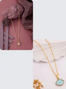 DressBerry Women Pack Of 2 Gold-Plated Feather And Circular Pendants With Chain