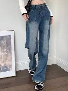 StyleCast Women Wide Leg High-Rise Medium Fade Cotton Jeans