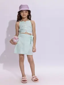 taffykids Girls Halter Neck Pure Cotton Top With Skirt