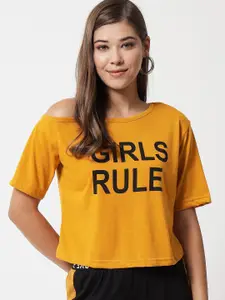 Raabta Fashion  Women Typographic Print One Shoulder Crop Top