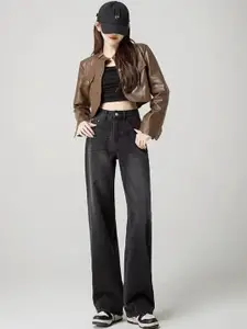 StyleCast Women Wide Leg High-Rise Clean Look Dark Fade Non Stretchable Jeans