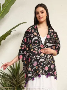 Ravaiyaa Women Ethnic Motifs Hand Block Printed Cotton Tasseled Scarf