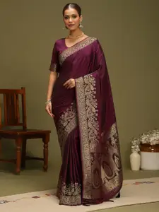 Anouk Ethnic Motifs Woven Design Zari Satin Banarasi Saree with Matching Blouse