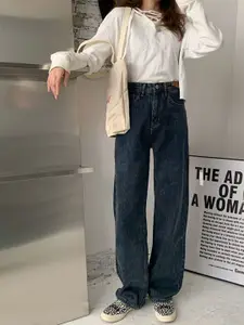 StyleCast Women Wide Leg High-Rise Dark Jeans