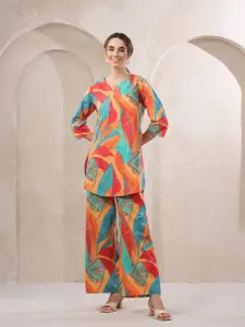 JISORA Printed Round Neck Cotton Top With Trousers Co-Ords