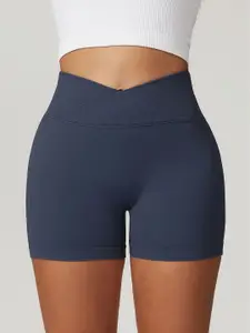 StyleCast Women Skinny Fit Running Sports Shorts with Ribbed Waistband