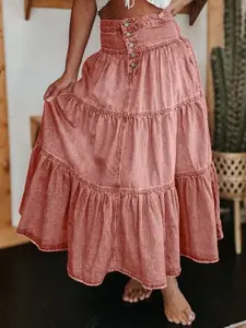 KPOP Flared A-Line Maxi Ruffle Skirt