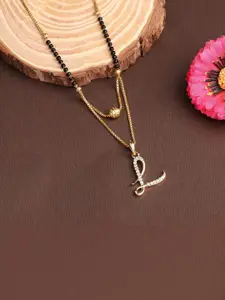CLONEO Gold-Plated Artificial Beads Mangalsutra with Letter Pendant