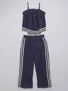 taffykids Girls Lace Detail Shoulder Straps Linen Top With Trousers