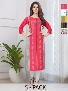 Anouk Rustic Women Pack of 5 Ethnic Motifs Printed Daily Straight Kurtas