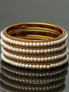 RIJOLI Women White Alloy Pearl Bangle