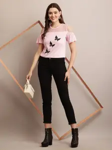 Raabta Fashion Women Printed Cut Out Cold-Shoulder Sleeves Top