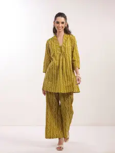 JISORA Printed V Neck Cotton Top With Trousers Co-Ords
