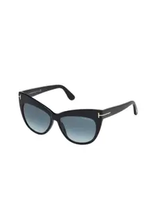 Tom Ford Women Full Rim Cateye Sunglasses with Grey UV Protected Lens FT0523 56 01W