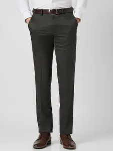 Van Heusen Men Textured Slim Fit Mid-Rise Formal Trousers