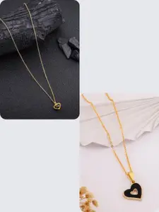 DressBerry Pack Of 2 Gold-Plated Heart Pendants And Chains