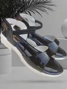 NEW LATEST Girls Black Open Toe Flats