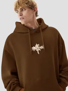 Maniac Mens Printed Hooded Neck Full Sleeve Brown Cotton Sweatshirt