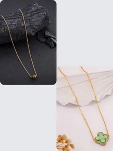 DressBerry Women Gold-Plated Green & Black Set Of 2 Minimal Necklace