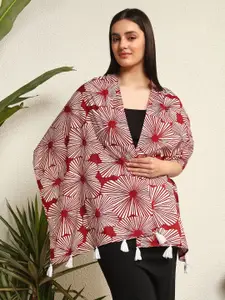 Ravaiyaa Women Cotton Floral Printed  Hand Block Tasseled Scarf