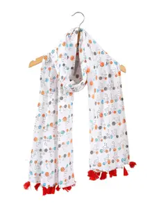 Ravaiyaa Women Abstract Printed Cotton Tasseled Scarf