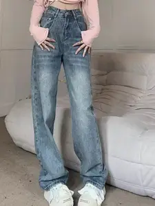 StyleCast Women Wide Leg High-Rise Medium Fade Non Stretchable Jeans