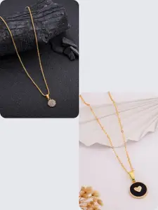 DressBerry Women Gold-Plated White & Black Set Of 2 Minimal Necklace