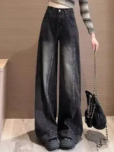 StyleCast Women Wide Leg High-Rise Dark Fade Cotton Non Stretchable Jeans