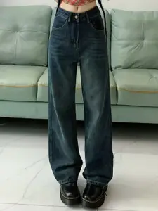 StyleCast Women Wide Leg Mid-Rise Light Fade Cotton Jeans