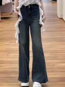 StyleCast Women Cotton Flared High-Rise Dark Jeans