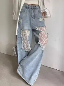 StyleCast Women Wide Leg High-Rise Highly Distressed Light Fade Jeans