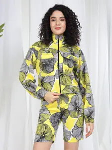TANDUL Printed High Neck Jacket With Shorts