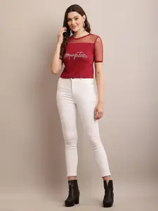 Raabta Fashion Women Round Neck Tropical Print Semi Sheer Top