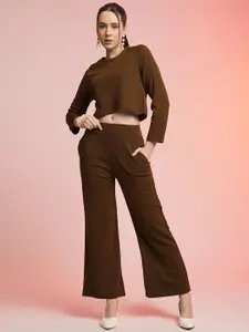 SRUTVA FASHION Round Neck Crop Top With Trousers