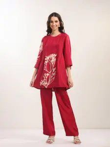JISORA Printed Round Neck Cotton Top With Trousers Co-Ords
