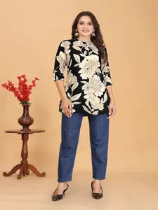 J 6 DESIGNER Floral Printed Mandarin Collar Short Kurti