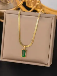 Khusha Creations Gold-Plated  Green Emerald-Cut Pendant Necklace