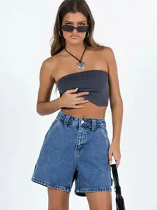 KPOP Women Solid Mid-Rise Regular Fit Shorts