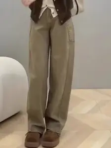 StyleCast Women Wide Leg High-Rise Cargo Style Cotton Jeans