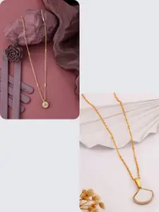 DressBerry Women 2 Piece Gold-Plated Pendants With Chains