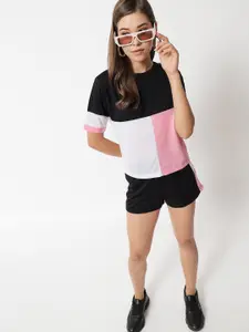 Raabta Fashion Women Colourblocked Round Neck Short Sleeve Top