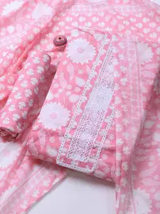 Meena Bazaar Floral Printed Thread Work Unstitched Dress Material