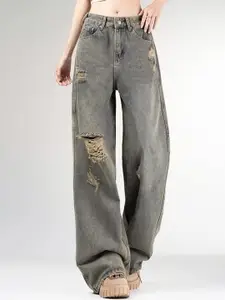 StyleCast Women Wide Leg High-Rise Highly Distressed Light Fade Jeans