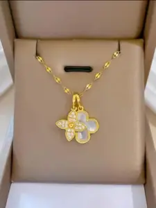 Khusha Creations Gold-Plated Floral Pendant White Enamel Detail Necklace