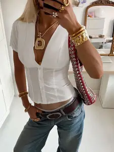 KPOP Casual V-Neck Shirt with Skirt Co-Ords